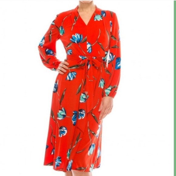 London Times Red Midi Fit and Flare Dress - Picture 3 of 3